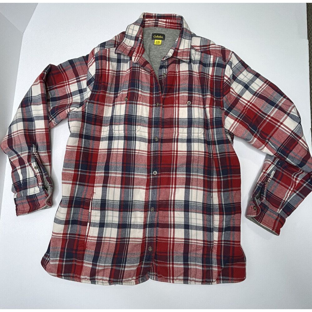 Cabela's Flannel Plaid Fleece Jacket Lined Button Up Women's XL